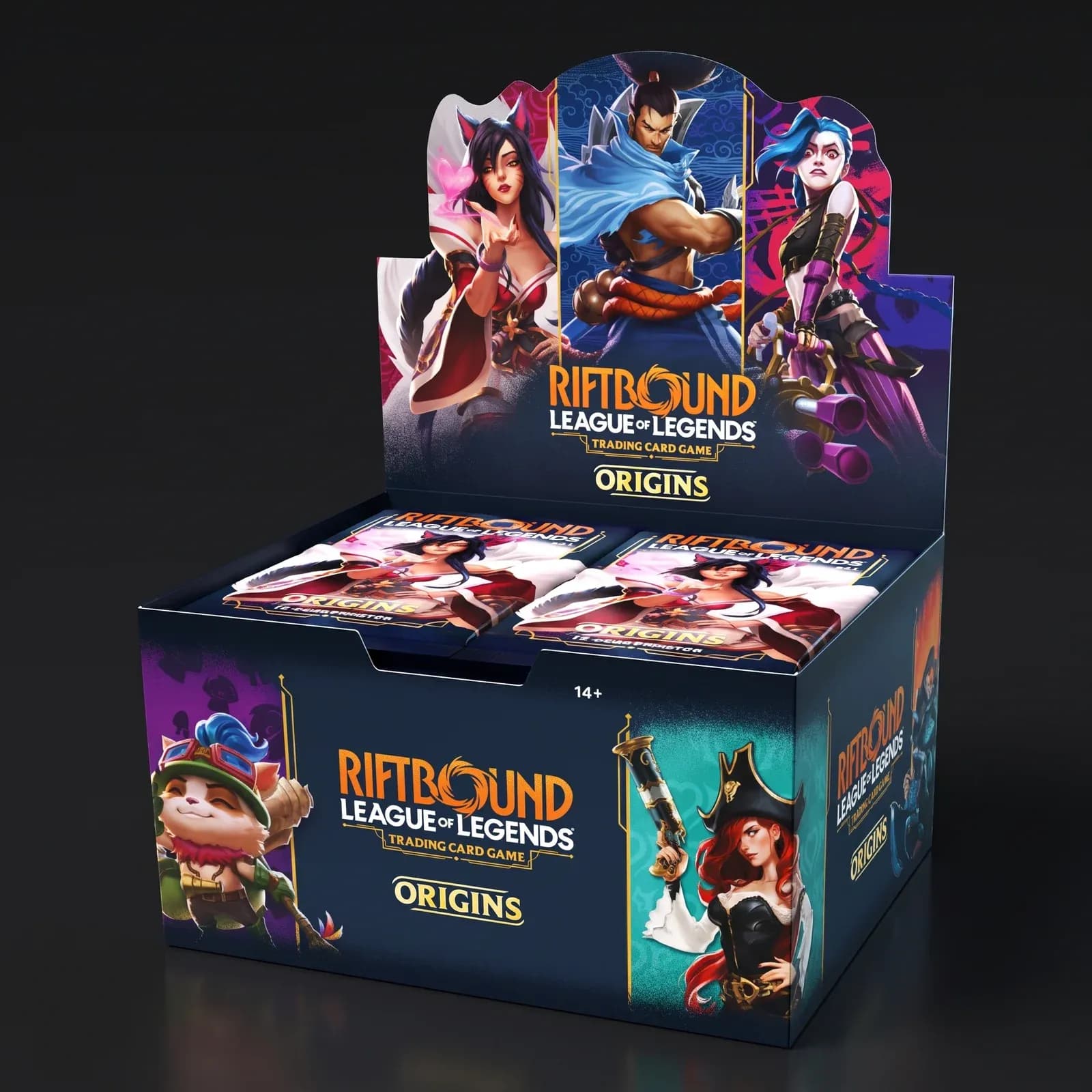 Riftbound Origins Booster Box: the booster display with a 14-card pack